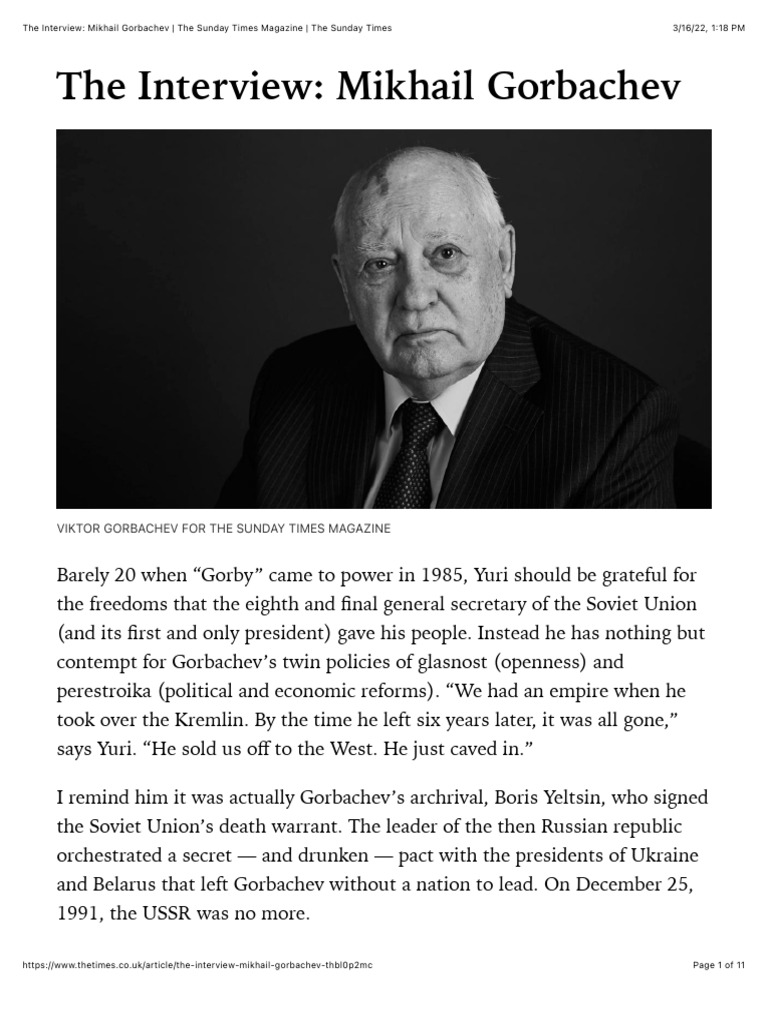 The Interview: Mikhail Gorbachev - The Sunday Times Magazine - The ...