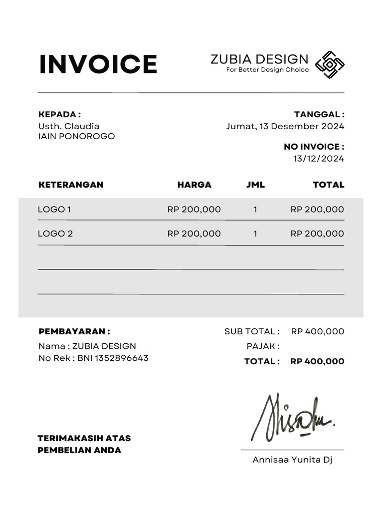 Hitam Putih Minimalist Profesional Bisnis Faktur Invoice_20241213 ...
