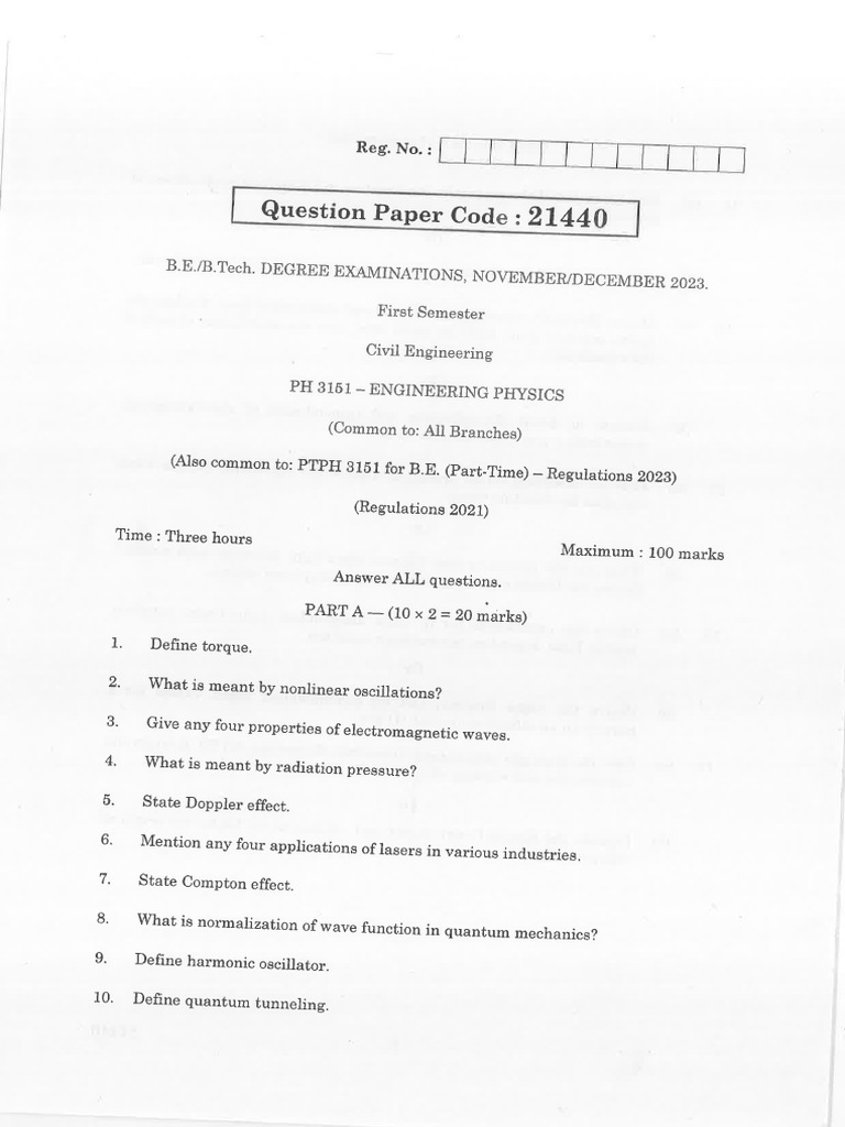 PH 3151-Engineering Physics - Nov Dec 23 | PDF