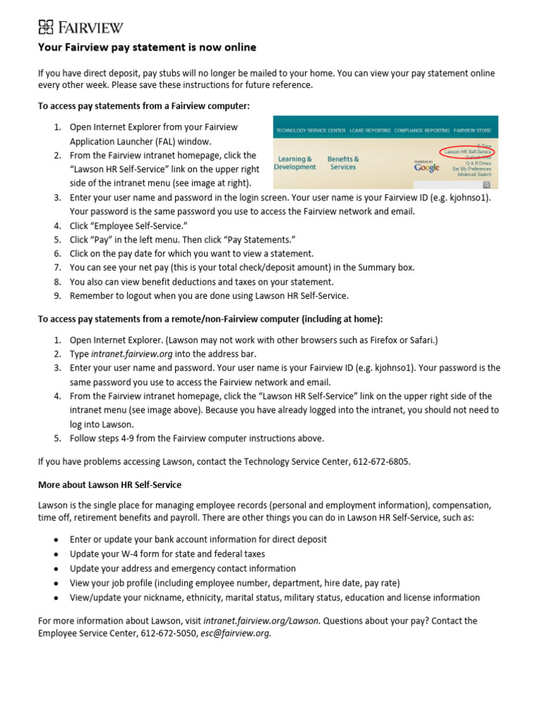 Accessing Fairview Pay Statements Online | PDF | Password | Login