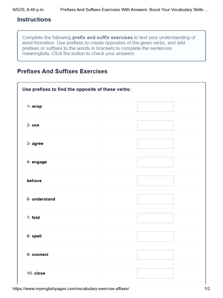 Prefixes And Suffixes Exercises With Answers_ Boost Your Vocabulary ...