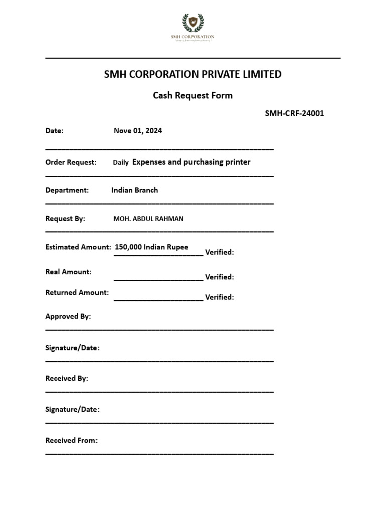 Indian Cash Reques Form | PDF