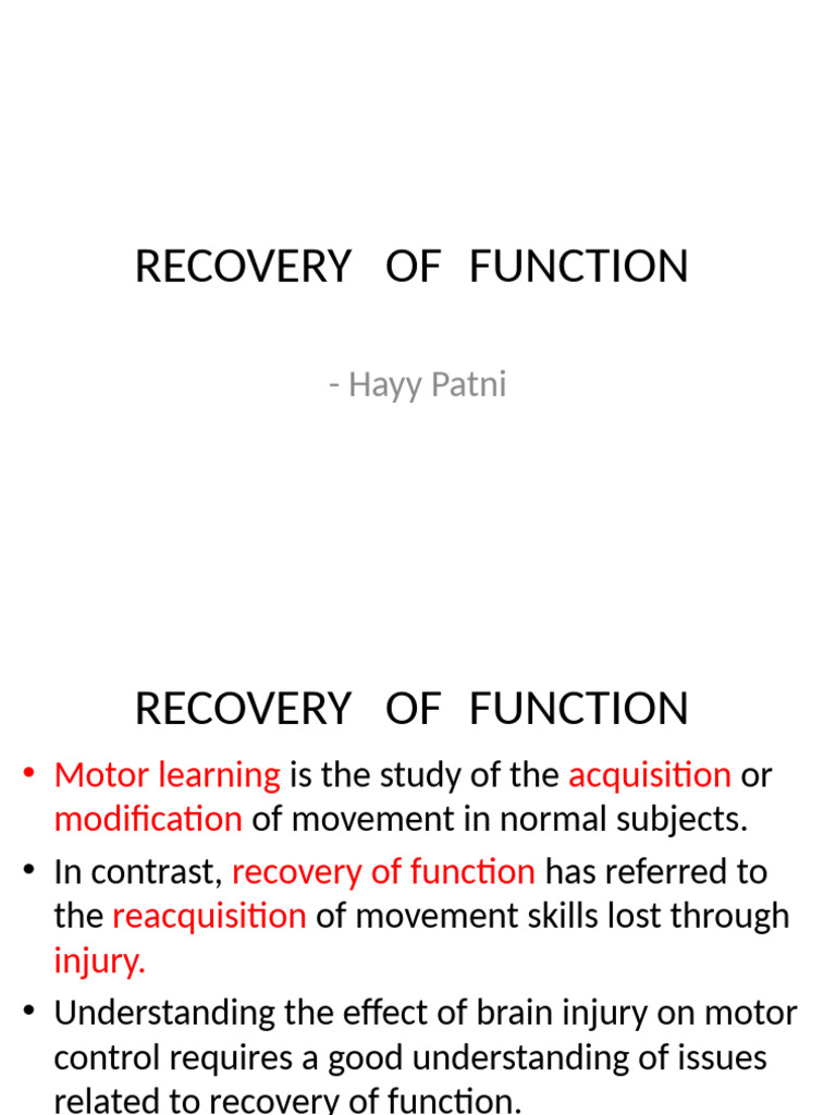 Understanding Recovery of Motor Function | PDF | Synaptic Plasticity ...