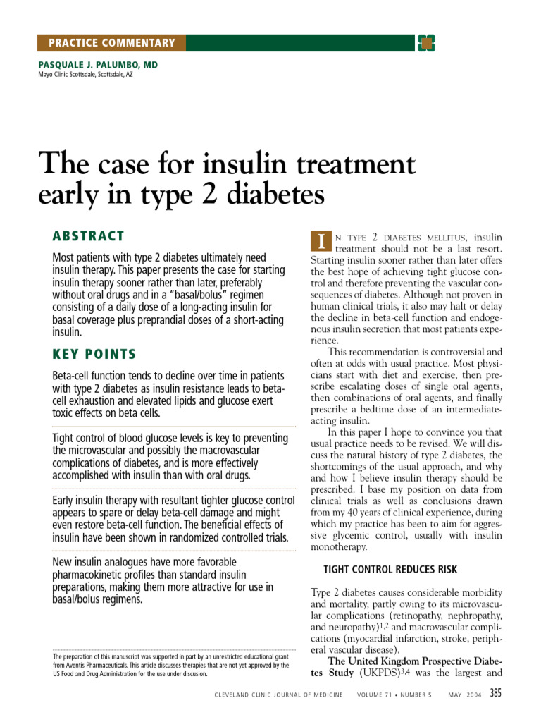 Early Insulin Therapy in Type 2 Diabetes | PDF | Diabetes | Diabetes ...