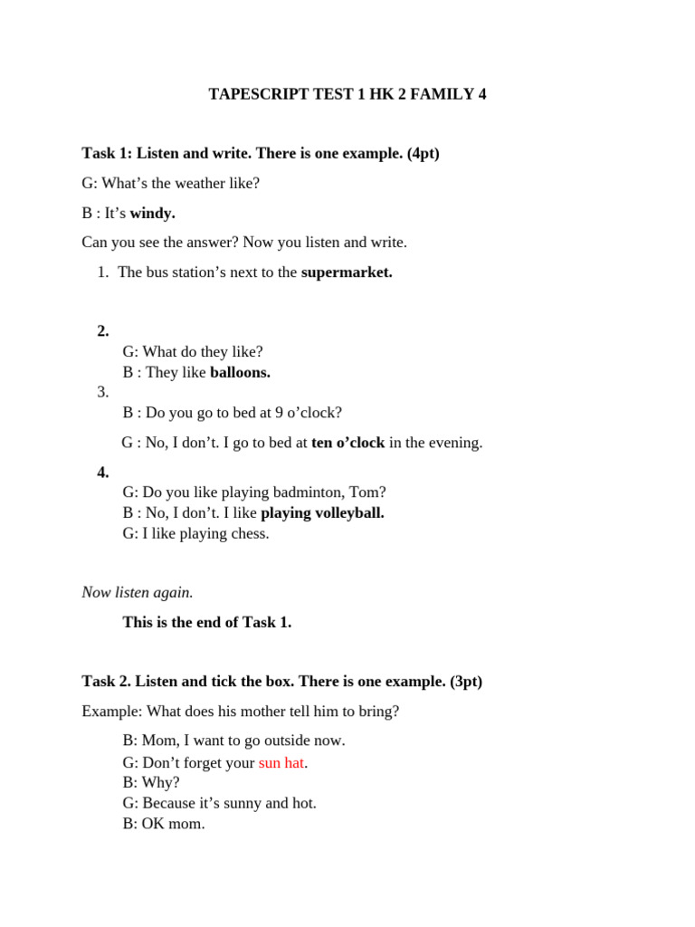 Tapescript for Listening Test 1 | PDF