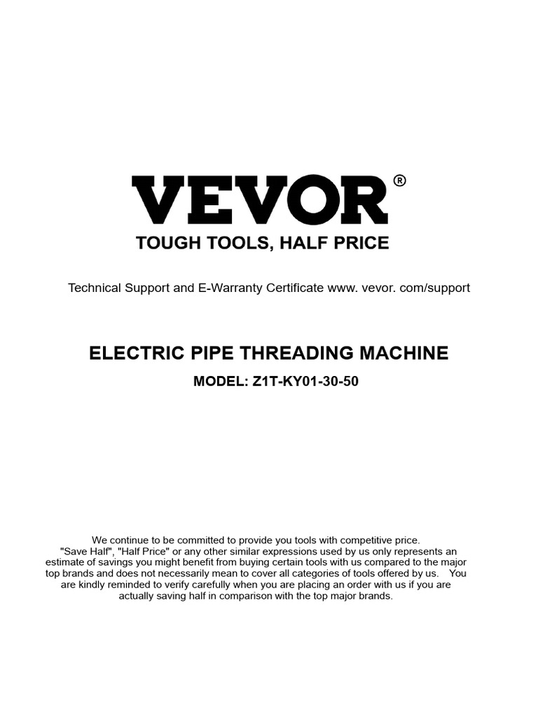 Electric Pipe Threading Machine Manual | PDF | Screw | Electromagnetic ...