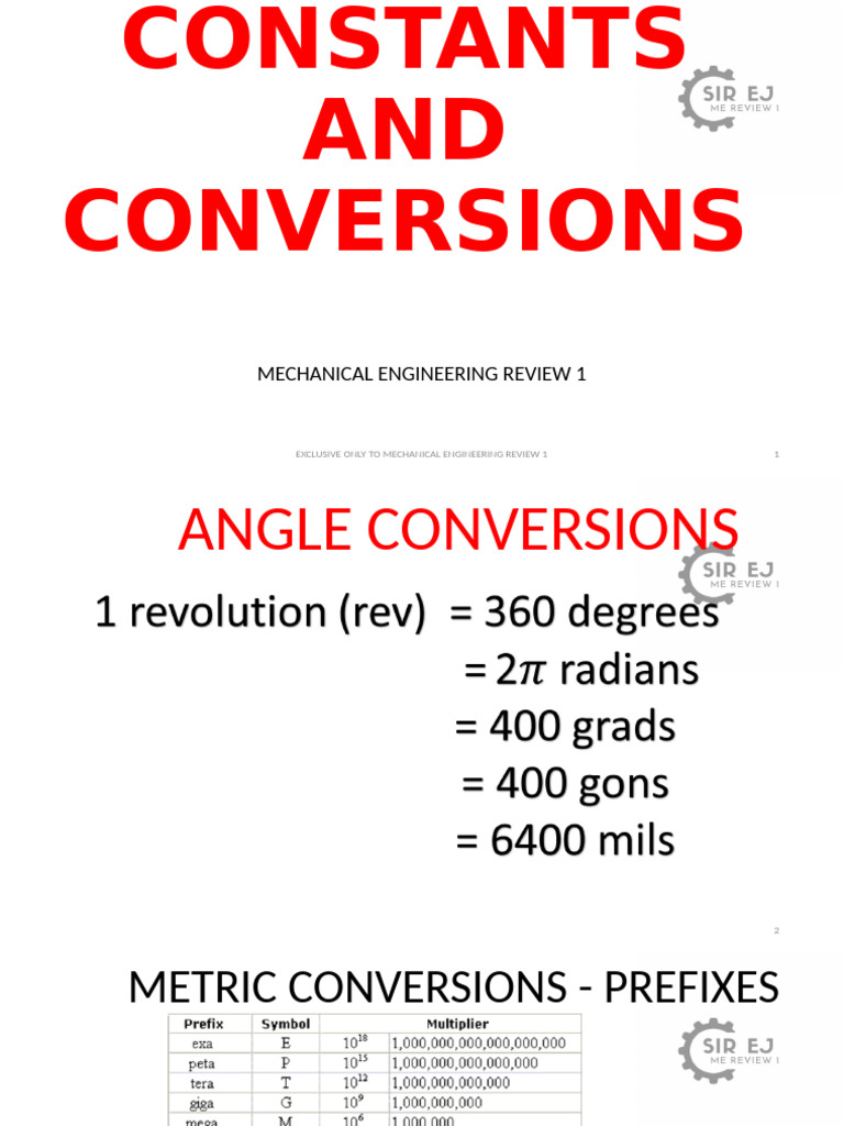 Engineering Constants and Conversions | PDF | Water | Heat