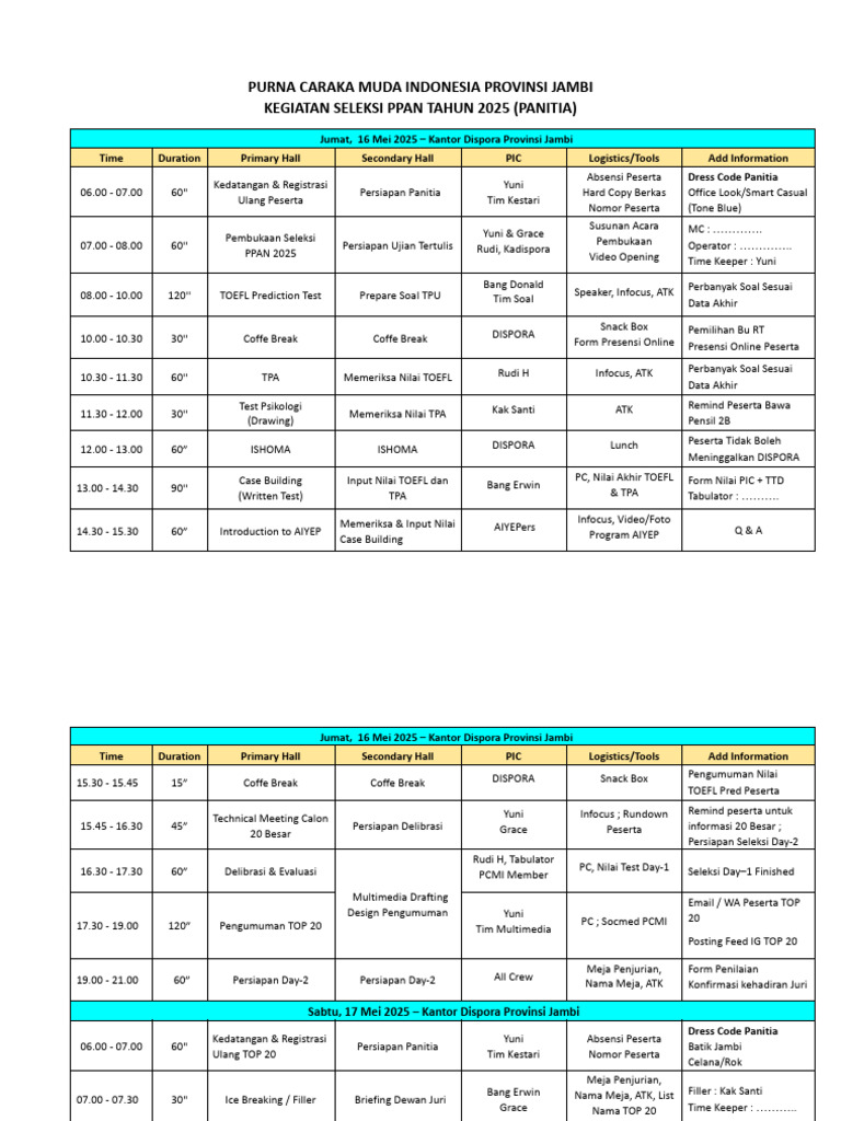 PPAN 2025 Selection Event Schedule | PDF