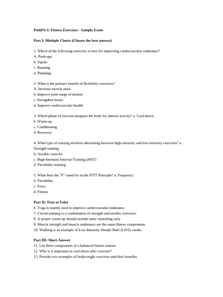 PathFit 2 Midterm Exam Answer Key | PDF
