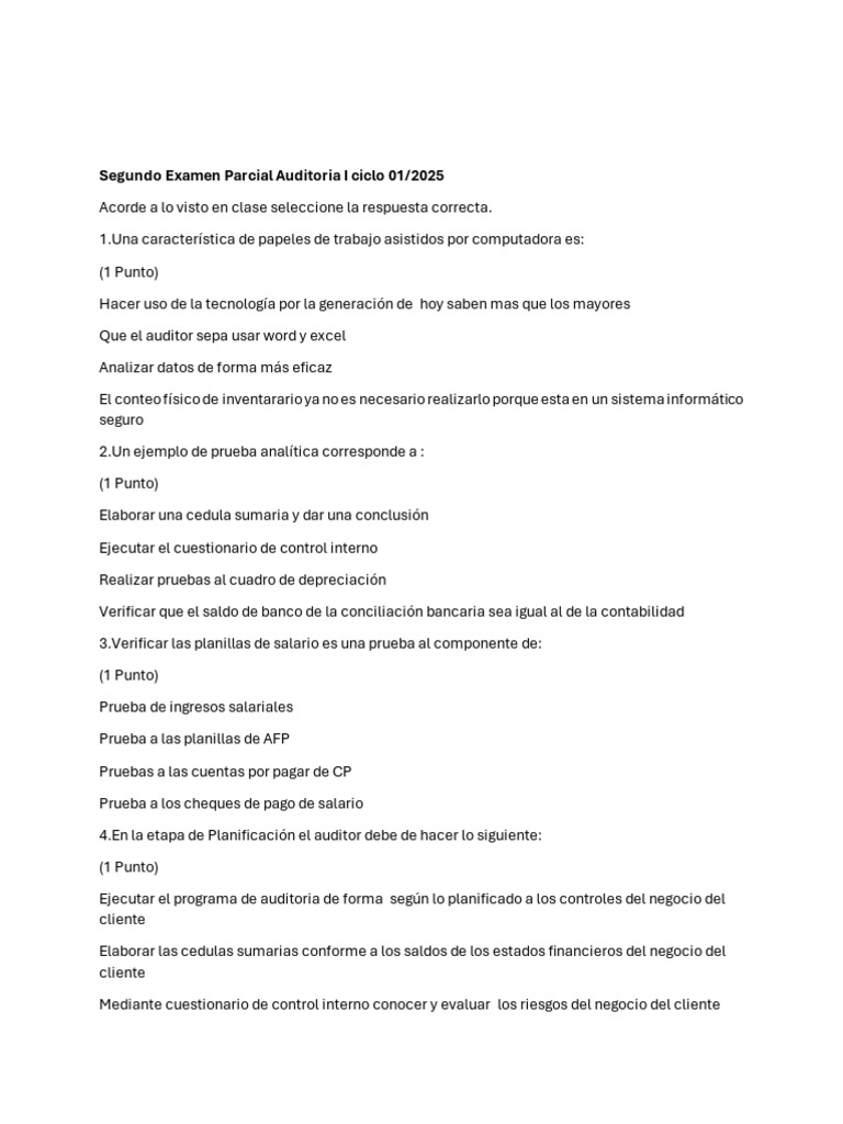 Examen Parcial Auditoría I 2025 | PDF | Auditoría | Business