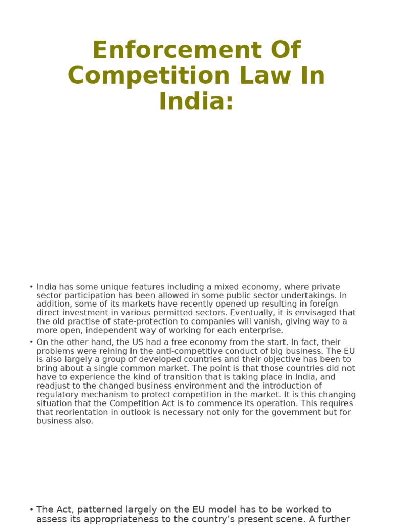 Competition Law Enforcement in India | PDF | Competition Law | Justice