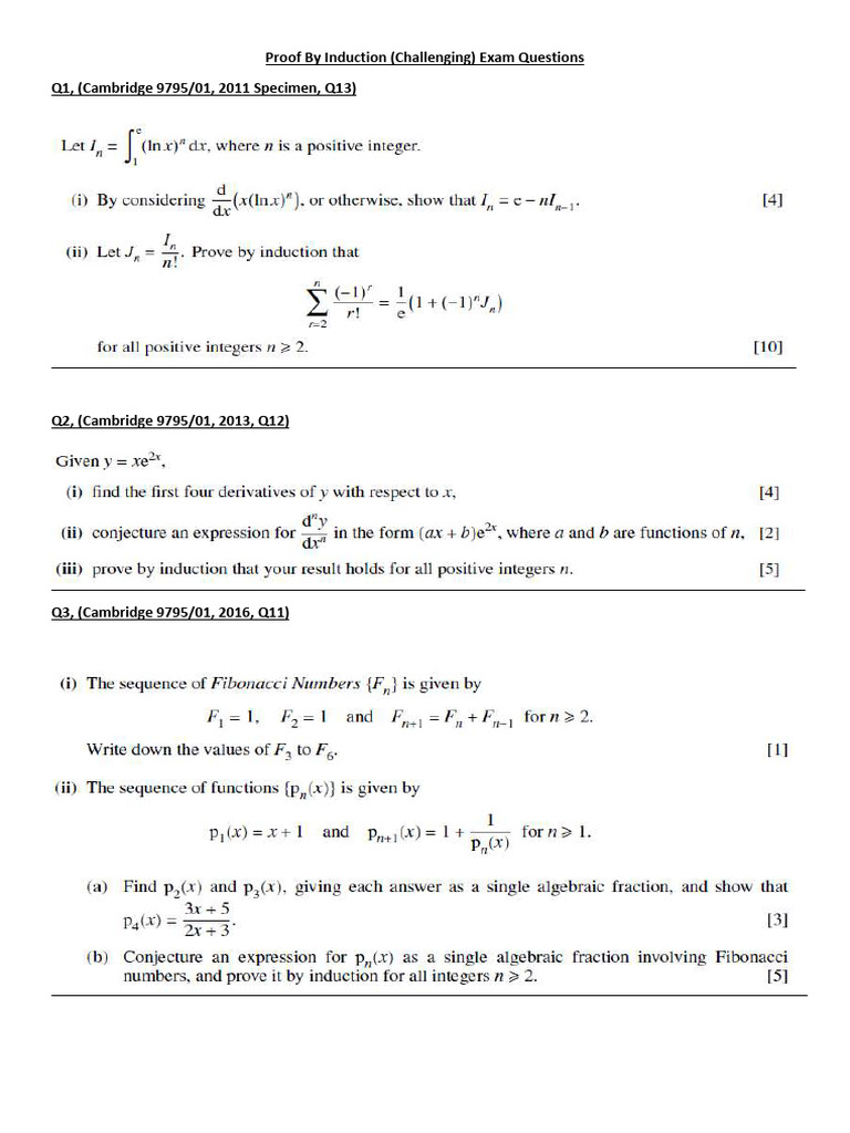 Y2 Pure Proof by Induction Challenging Exam Questions | PDF