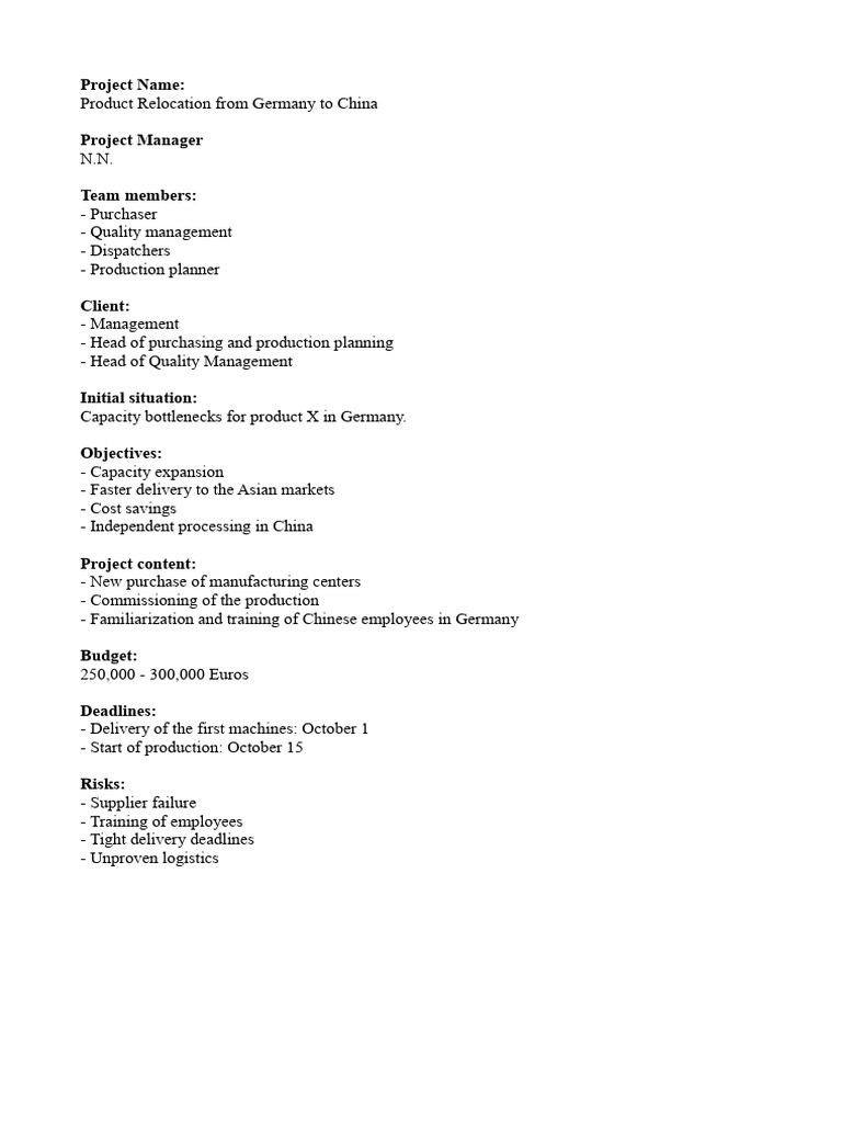 Product Relocation: Germany to China | PDF