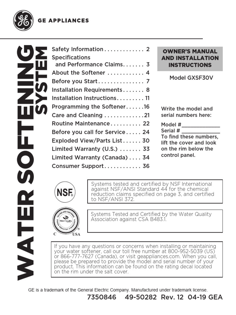 Ge Water Softener Manual