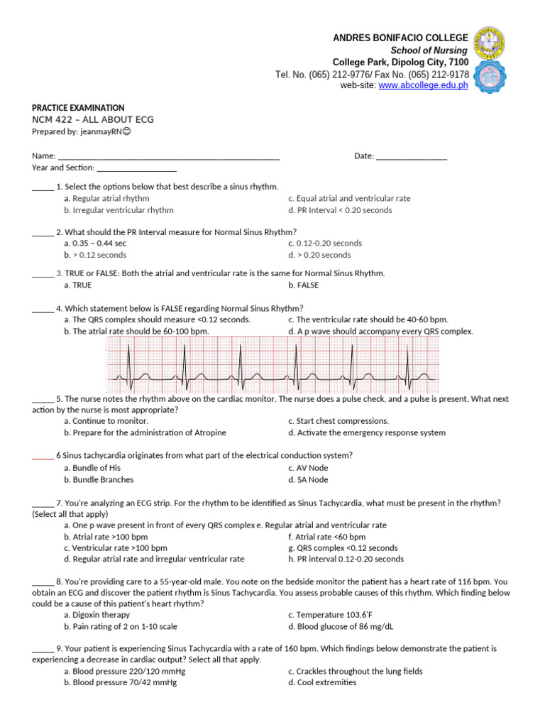 ECG Practice Exam for Nursing Students | PDF | Electrocardiography | Heart