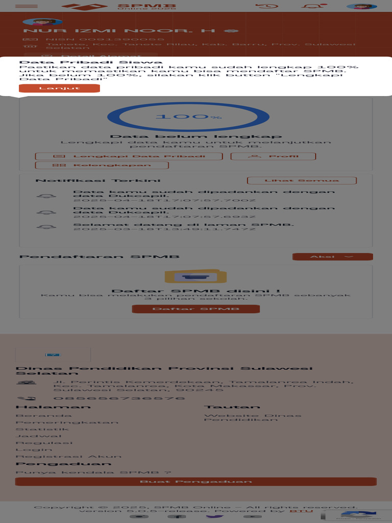 Pendaftaran SPMB Sulsel 2025 | PDF