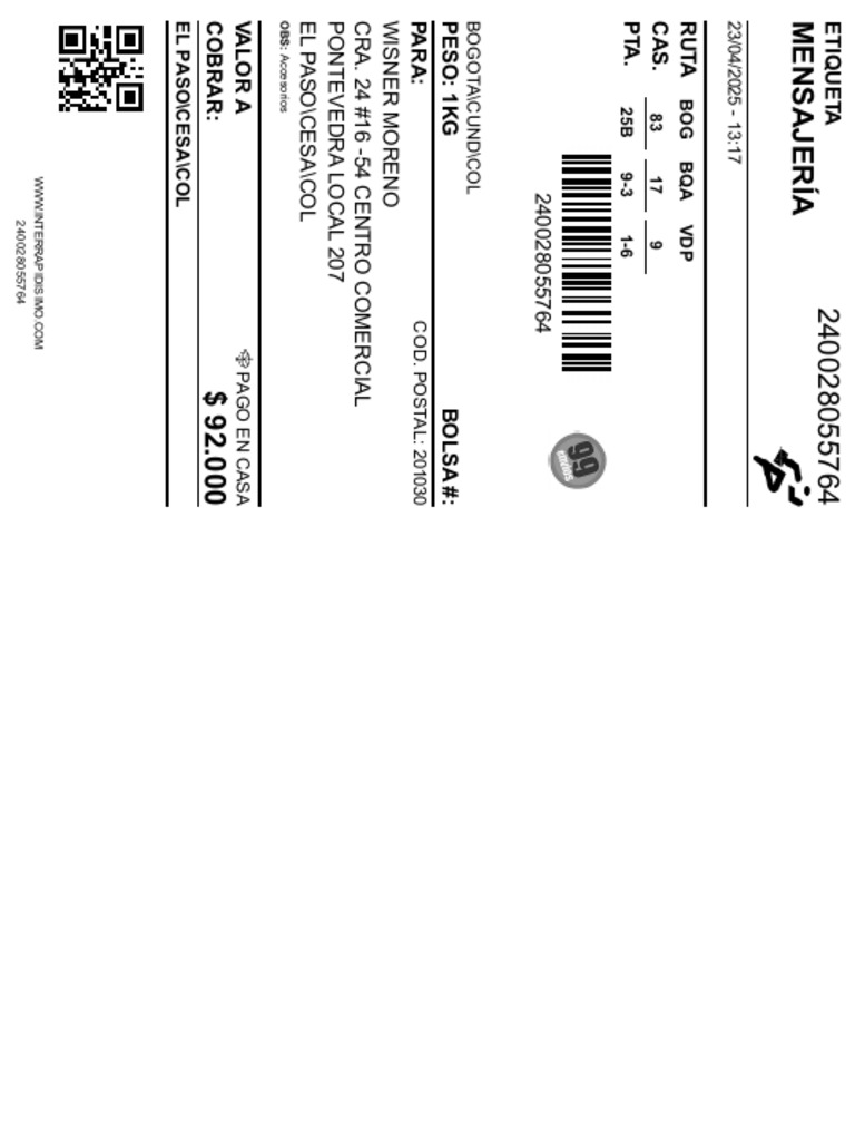 Interrapidisimo 240028055764 | PDF