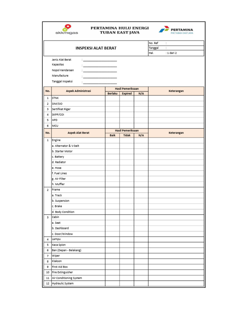 Panduan Inspeksi Alat Berat Lengkap | PDF