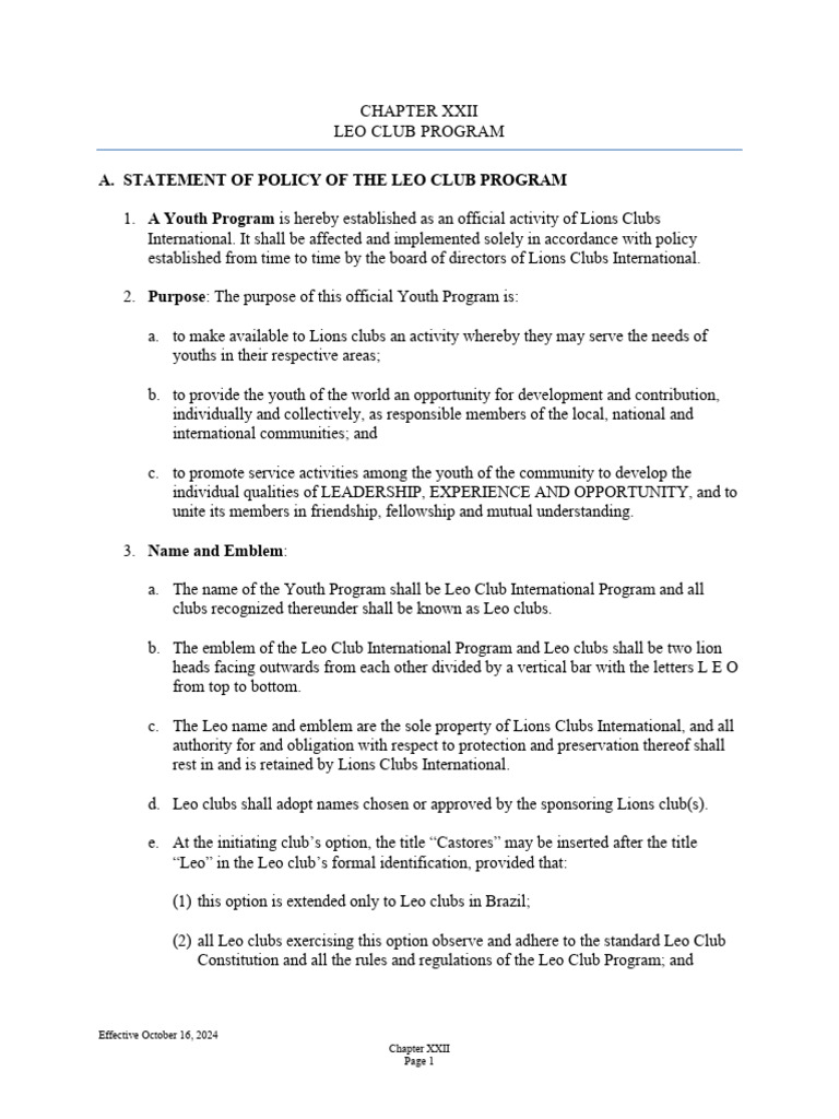 Leo Club Program Constitution Overview | PDF | Board Of Directors ...