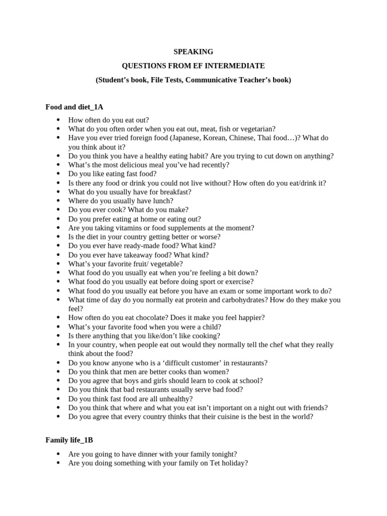 EF Intermediate Speaking Questions | PDF | Traffic | Traffic Congestion