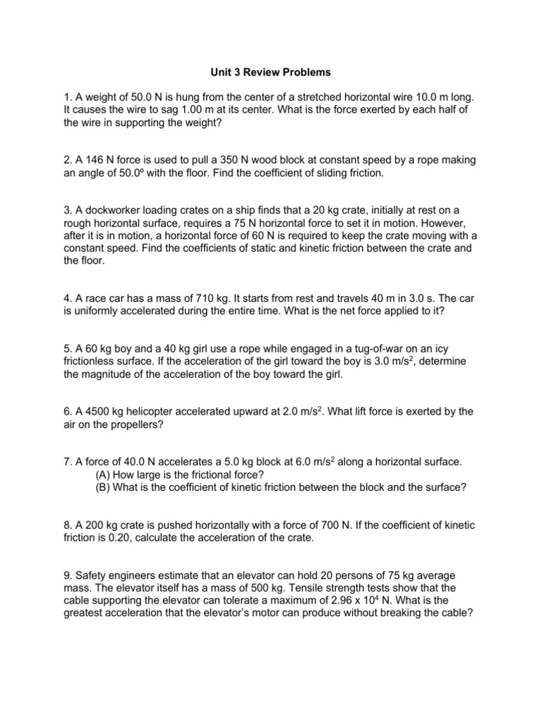 HPhysics Unit 3 Review Problems | PDF