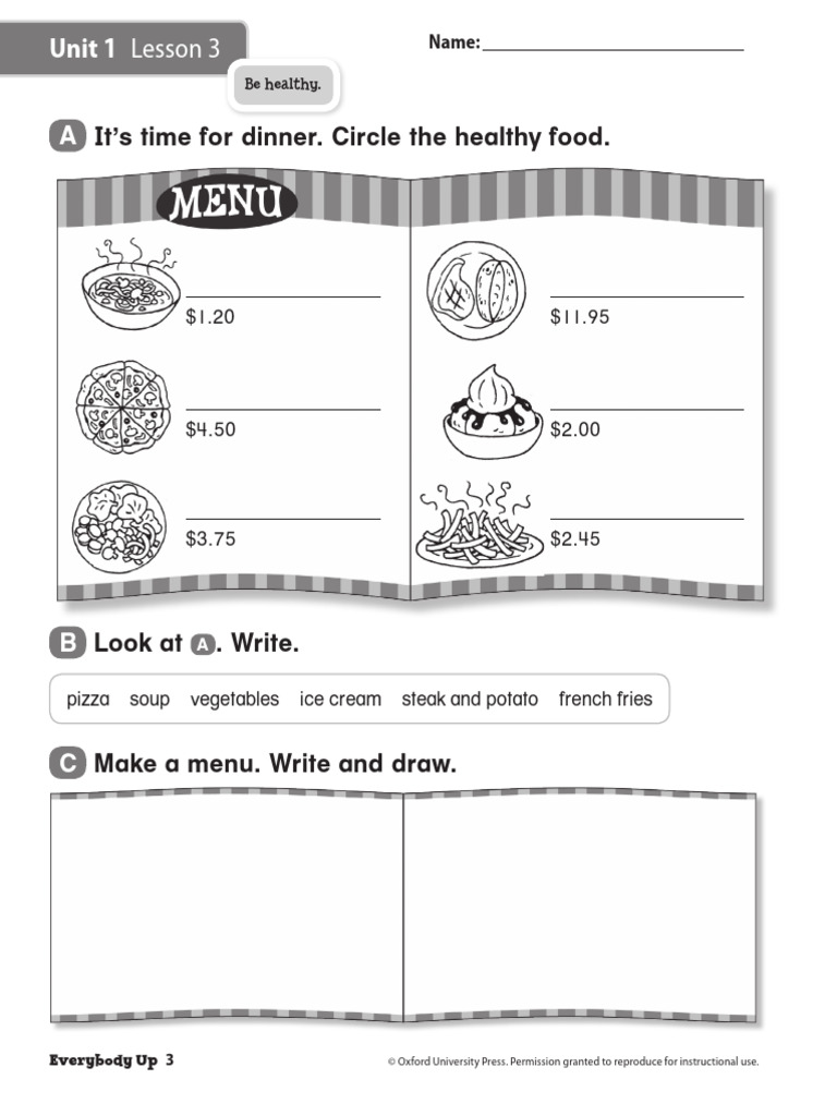 Healthy Eating Menu Activity | PDF