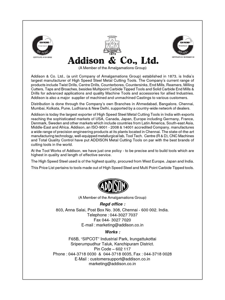 Addison & Co. Ltd. Price List 2023 | PDF | Drill | Screw