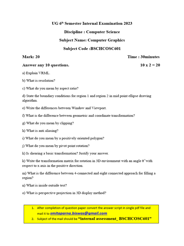 Computer Graphics Exam Questions 2023 | PDF