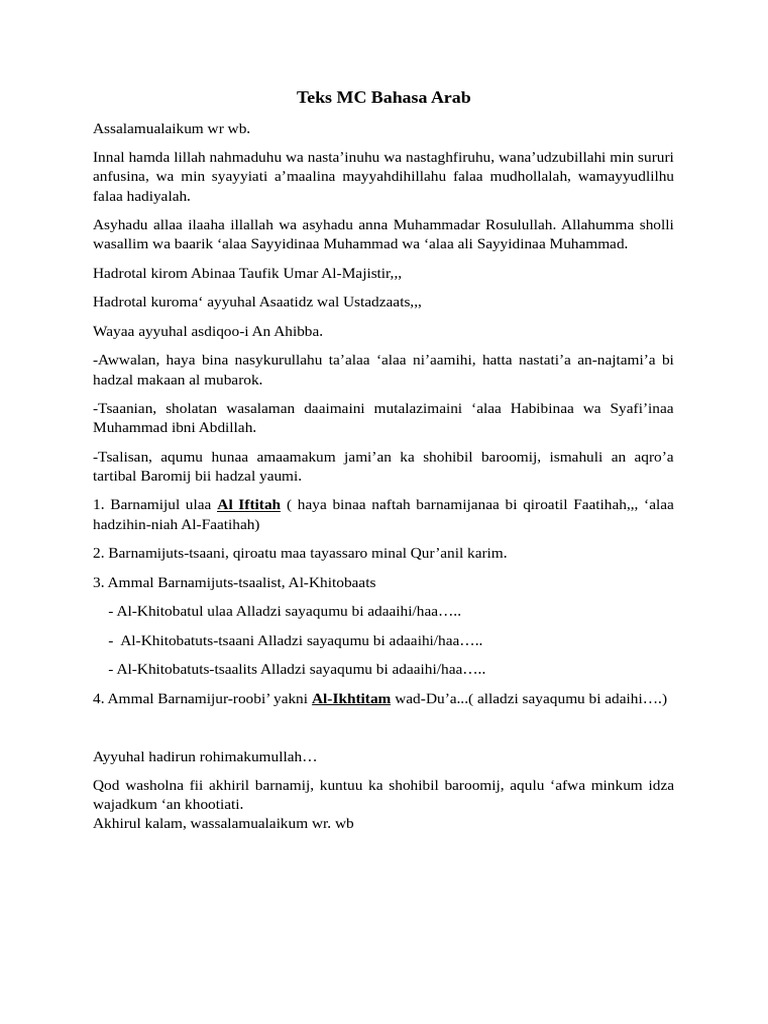 Teks MC Bahasa Arab dan Latin | PDF