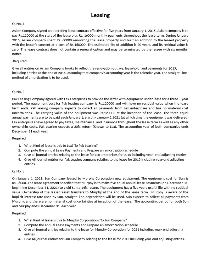 Advanced Accounting II (Leasing) | PDF | Lease | Interest