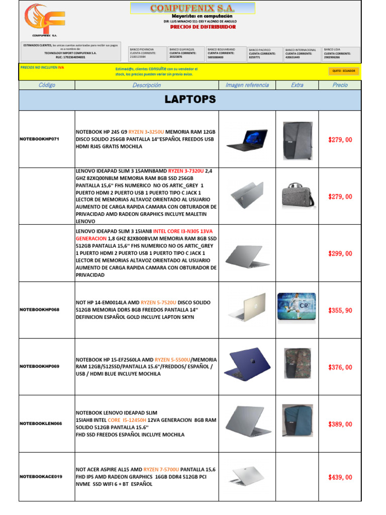 Notebooks Lenovo y HP en Ecuador | PDF | Ordenador portátil | Unidad de ...
