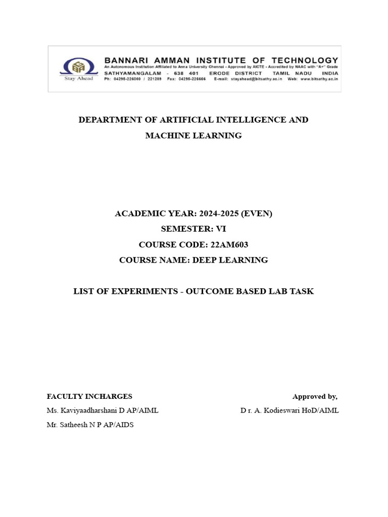 Deep Learning Lab Experiments 2024-25 | PDF | Deep Learning | Machine ...