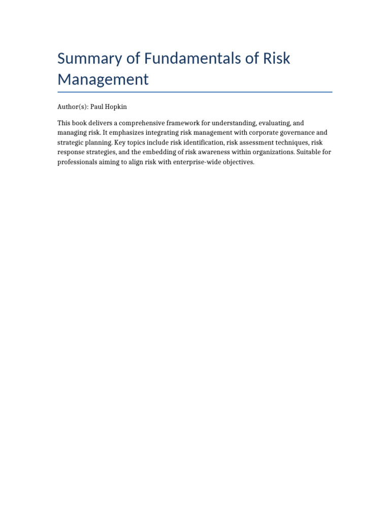 Fundamentals of Risk Management Overview | PDF