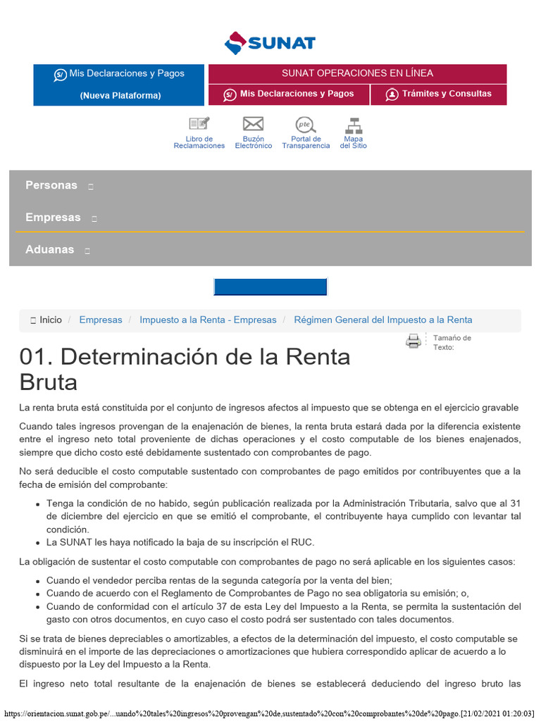Determinación de Renta Bruta SUNAT | PDF | Impuesto sobre la renta ...