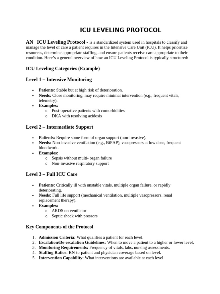 ICU Leveling Protocol Overview | PDF | Intensive Care Unit | Intensive ...