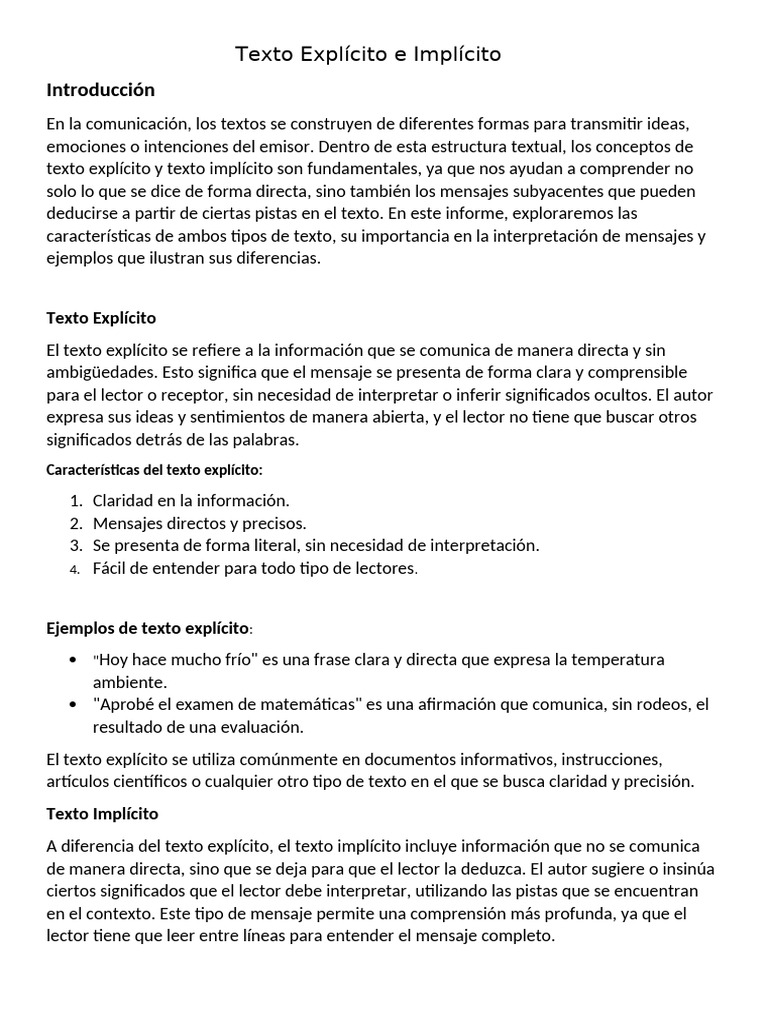 Diferencias entre Texto Explícito e Implícito | PDF | Comunicación ...