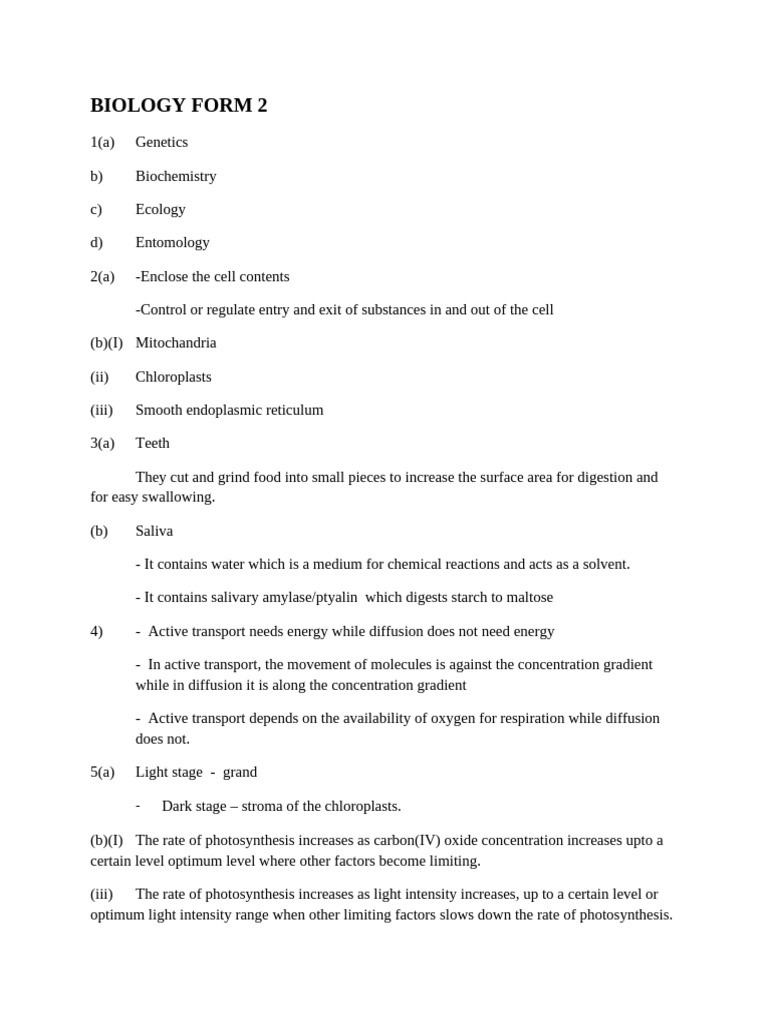 Biology Form 2 Study Guide | PDF | Breathing | Lung