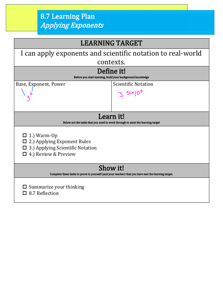8 7+Learning+Plan+ (22-23) | PDF | Exponentiation | Mathematics