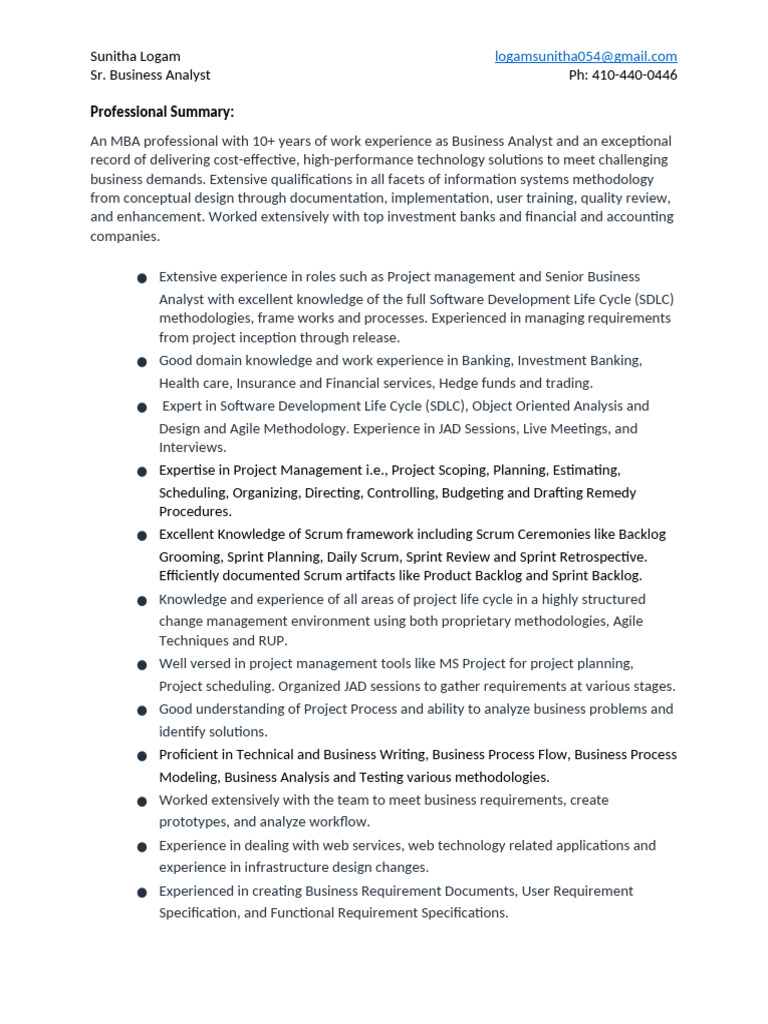 Senior Business Analyst Profile | PDF | Scrum (Software Development ...