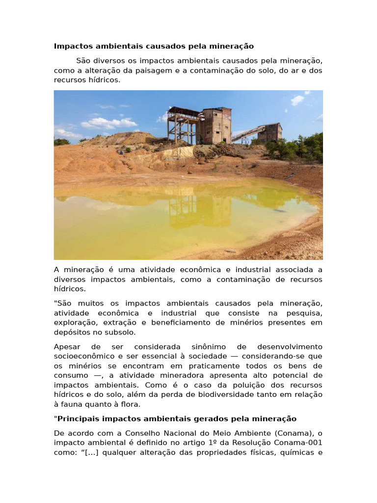 Impactos Ambientais da Mineração | PDF | Mineração | Poluição