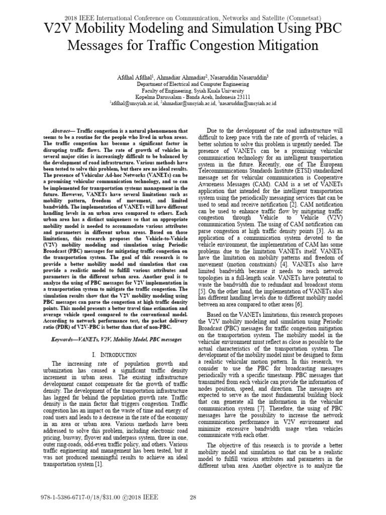 V2V Mobility Modeling and Simulation Using PBC - Afdhal2018 | PDF ...