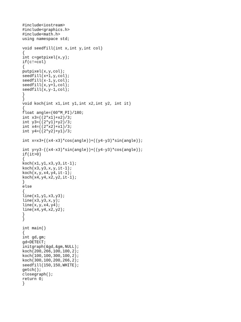 Koch Curve Graphics Implementation | PDF