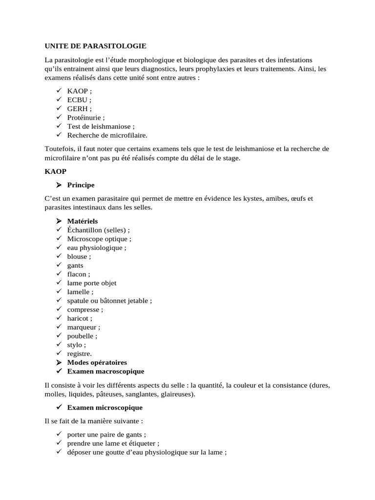 Examen KAOP et résultats parasitaires | PDF | Groupe sanguin | VIH