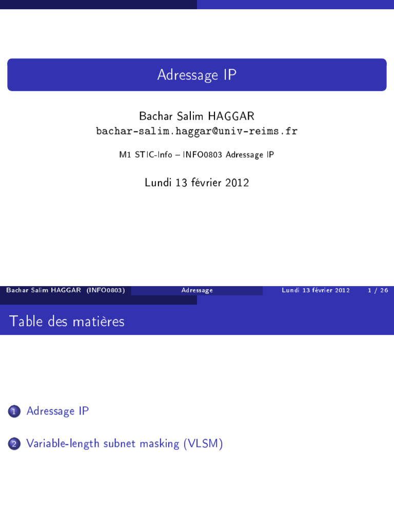 Guide sur l'Adressage IP et VLSM | PDF | Adresse IP | Protocoles de ...