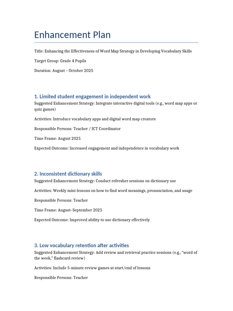 Enhancement Plan Word Map Strategy | PDF
