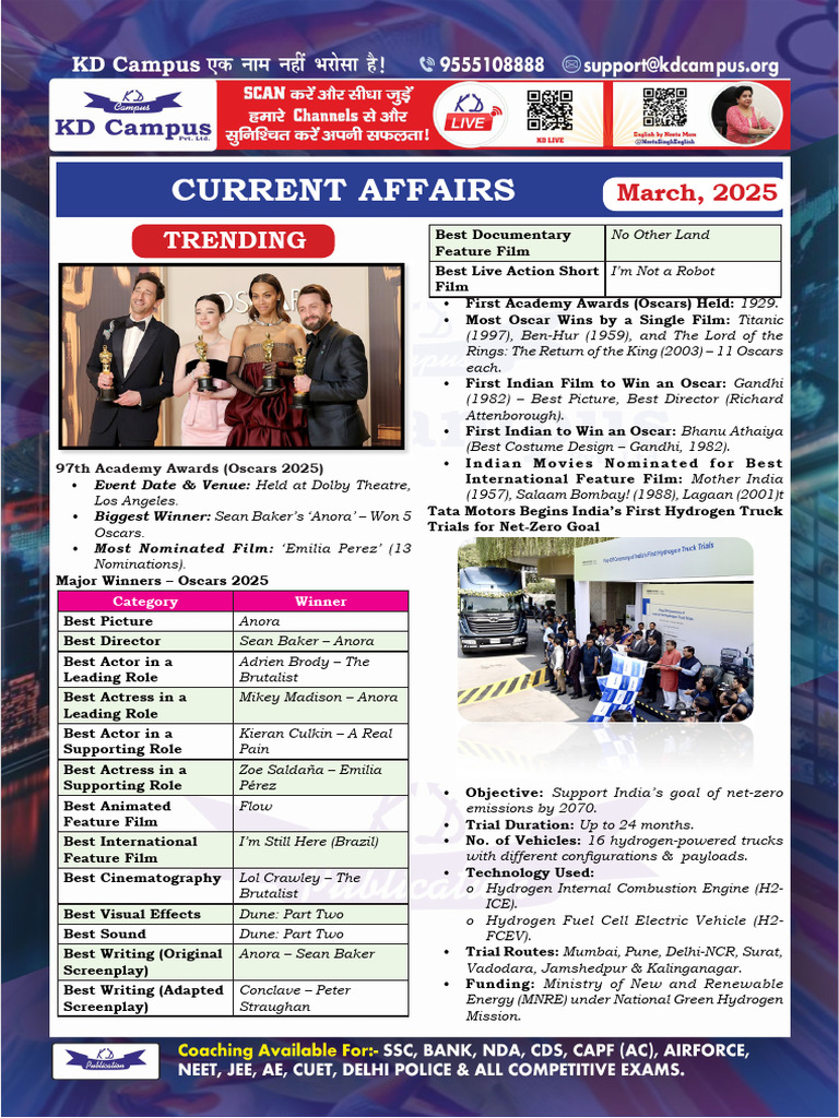 March 2025 Current Affairs Summary | PDF