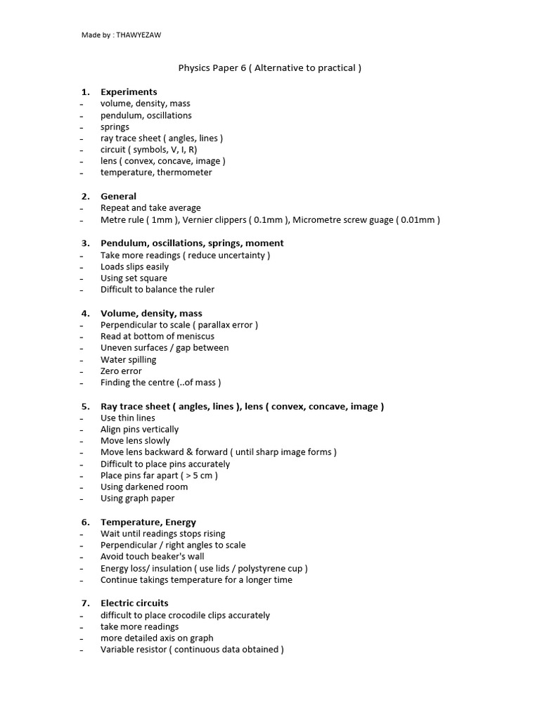 P6 Physics Practical Experiment Guide | PDF | Temperature | Resistor