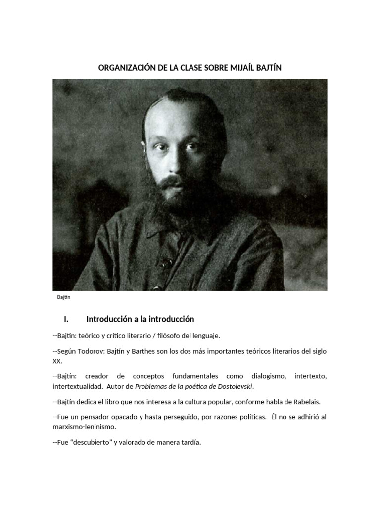 Organización de La Clase Sobre Mijaíl Bajtín | PDF | Carnaval ...