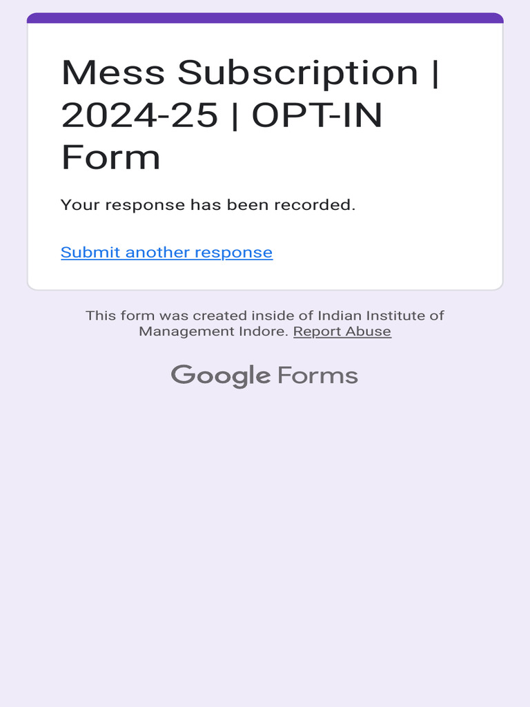 Mess Subscription Form 2024-25 | PDF