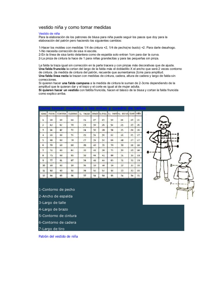 Vestido Niña y Como Tomar Medidas | PDF | Vestir | Falda, image size:768x1024